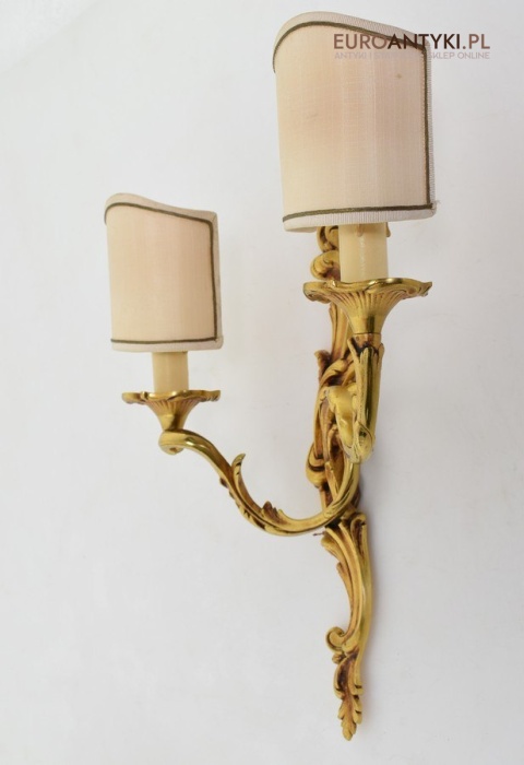 2 rokokowe kinkiety pałacowe lampki ścienne pozłacane antyki vintage retro do stylowych wnętrz