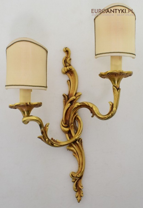 2 rokokowe kinkiety pałacowe lampki ścienne pozłacane antyki vintage retro do stylowych wnętrz