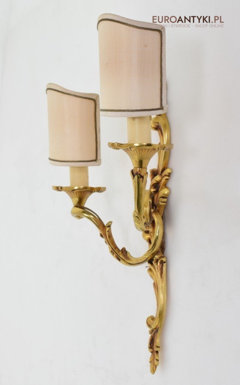 2 rokokowe kinkiety pałacowe lampki ścienne pozłacane antyki vintage retro do stylowych wnętrz
