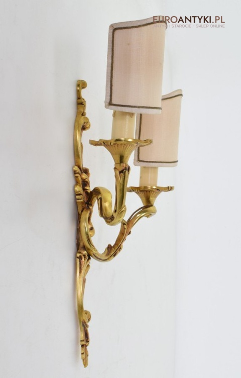 2 rokokowe kinkiety pałacowe lampki ścienne pozłacane antyki vintage retro do stylowych wnętrz