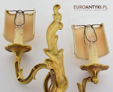 2 rokokowe kinkiety pałacowe lampki ścienne pozłacane antyki vintage retro do stylowych wnętrz
