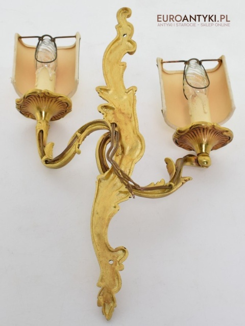 2 rokokowe kinkiety pałacowe lampki ścienne pozłacane antyki vintage retro do stylowych wnętrz