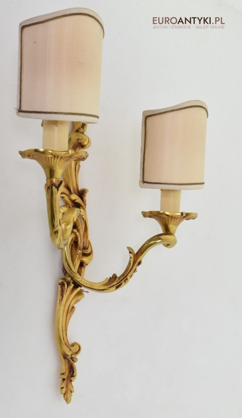 2 rokokowe kinkiety pałacowe lampki ścienne pozłacane antyki vintage retro do stylowych wnętrz