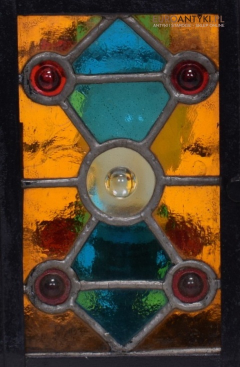 Antyczny lampion z witrażem lampka z lat 1900 muzealny okaz dekoracja vintage do domu