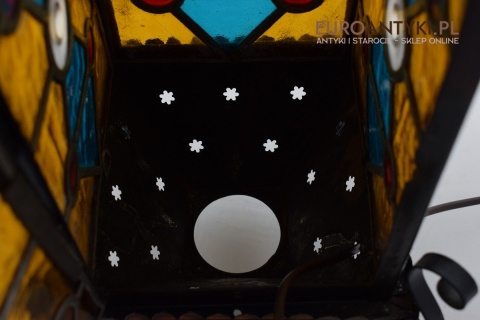 Antyczny lampion z witrażem lampka z lat 1900 muzealny okaz dekoracja vintage do domu