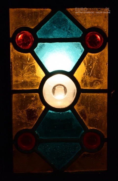 Antyczny lampion z witrażem lampka z lat 1900 muzealny okaz dekoracja vintage do domu