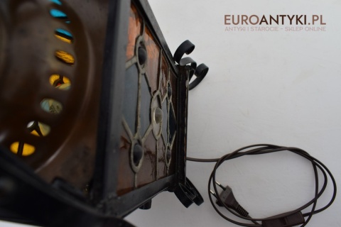 Antyczny lampion z witrażem lampka z lat 1900 muzealny okaz dekoracja vintage do domu