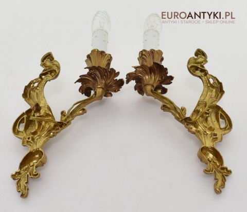 Pozłacane kinkiety barokowe rokokowe antyki ekskluzywne oświetlenie pałacowe