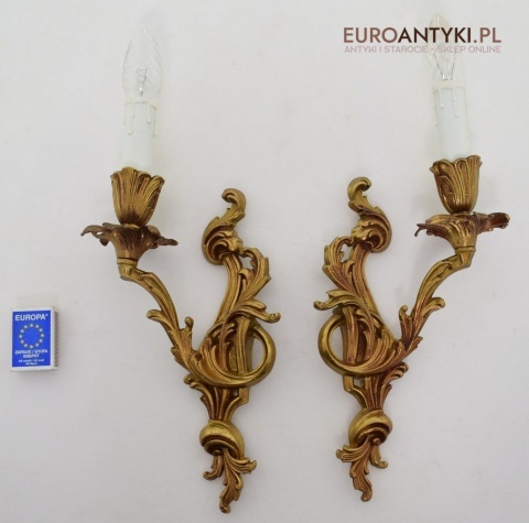 Pozłacane kinkiety barokowe rokokowe antyki ekskluzywne oświetlenie pałacowe