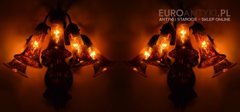 Bursztynowe kinkiety Emile Galle. Zabytkowe secesyjne lampy na ścianę do zamku pałacu dworu