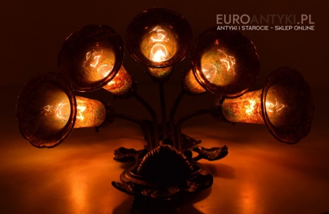 Bursztynowe kinkiety Emile Galle. Zabytkowe secesyjne lampy na ścianę do zamku pałacu dworu