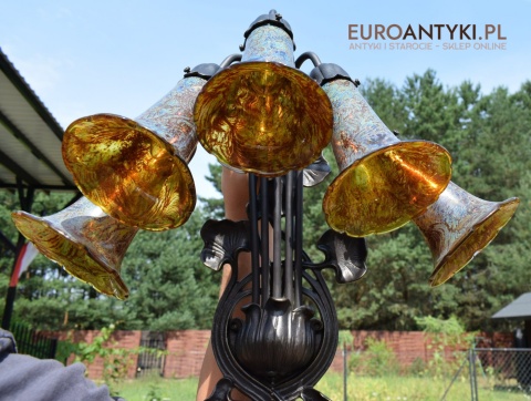 Bursztynowe kinkiety Emile Galle. Zabytkowe secesyjne lampy na ścianę do zamku pałacu dworu