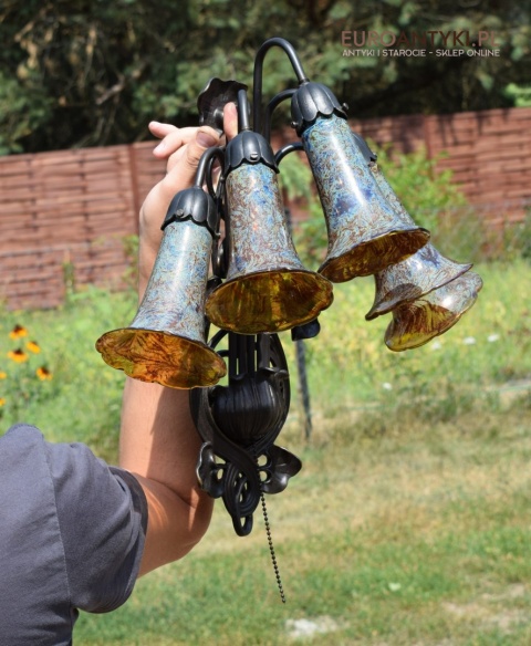 Bursztynowe kinkiety Emile Galle. Zabytkowe secesyjne lampy na ścianę do zamku pałacu dworu