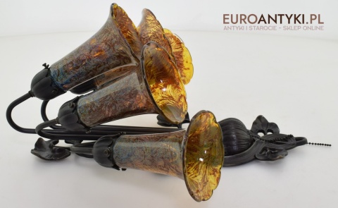 Bursztynowe kinkiety Emile Galle. Zabytkowe secesyjne lampy na ścianę do zamku pałacu dworu