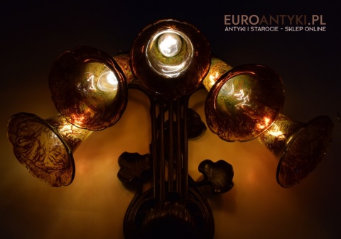 Bursztynowe kinkiety Emile Galle. Zabytkowe secesyjne lampy na ścianę do zamku pałacu dworu