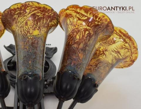 Bursztynowe kinkiety Emile Galle. Zabytkowe secesyjne lampy na ścianę do zamku pałacu dworu