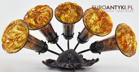 Bursztynowe kinkiety Emile Galle. Zabytkowe secesyjne lampy na ścianę do zamku pałacu dworu