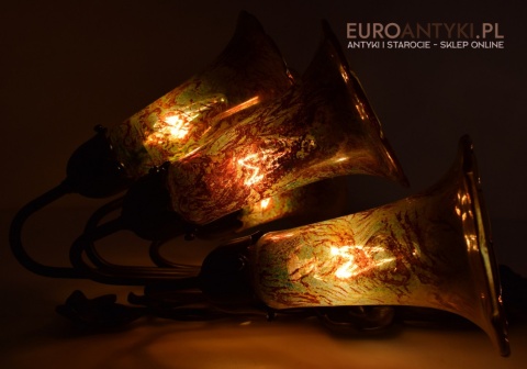 Bursztynowe kinkiety Emile Galle. Zabytkowe secesyjne lampy na ścianę do zamku pałacu dworu