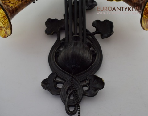 Bursztynowe kinkiety Emile Galle. Zabytkowe secesyjne lampy na ścianę do zamku pałacu dworu