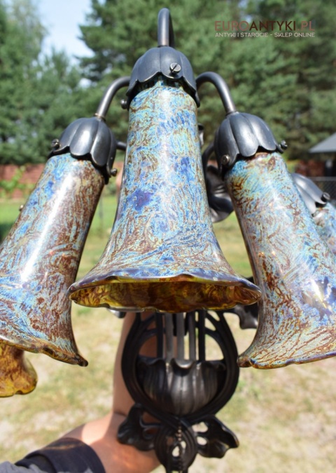 Bursztynowe kinkiety Emile Galle. Zabytkowe secesyjne lampy na ścianę do zamku pałacu dworu