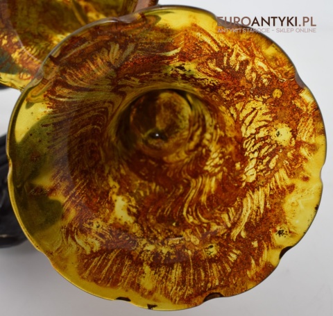 Bursztynowe kinkiety Emile Galle. Zabytkowe secesyjne lampy na ścianę do zamku pałacu dworu