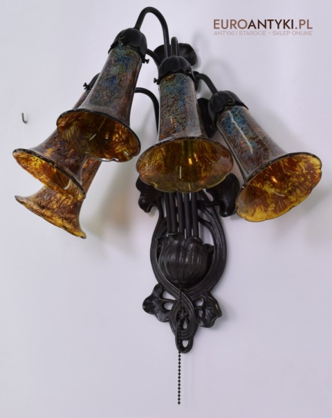 Bursztynowe kinkiety Emile Galle. Zabytkowe secesyjne lampy na ścianę do zamku pałacu dworu