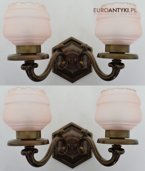 XL Duże kinkiety do dworku, gabinetu. Lampy ścienne z różowymi kloszami, oświetlenie Chesterfield.
