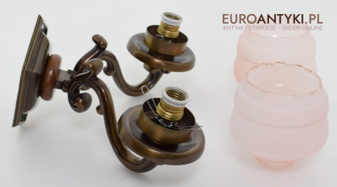 XL Duże kinkiety do dworku, gabinetu. Lampy ścienne z różowymi kloszami, oświetlenie Chesterfield.