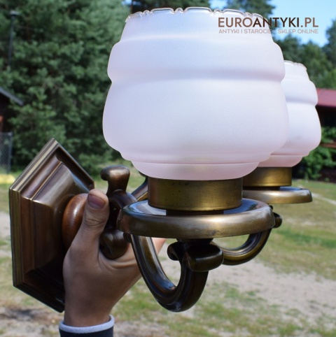 XL Duże kinkiety do dworku, gabinetu. Lampy ścienne z różowymi kloszami, oświetlenie Chesterfield.