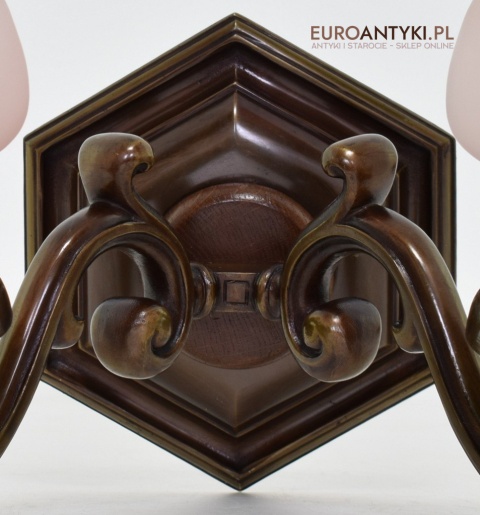 XL Duże kinkiety do dworku, gabinetu. Lampy ścienne z różowymi kloszami, oświetlenie Chesterfield.