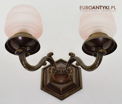 XL Duże kinkiety do dworku, gabinetu. Lampy ścienne z różowymi kloszami, oświetlenie Chesterfield.