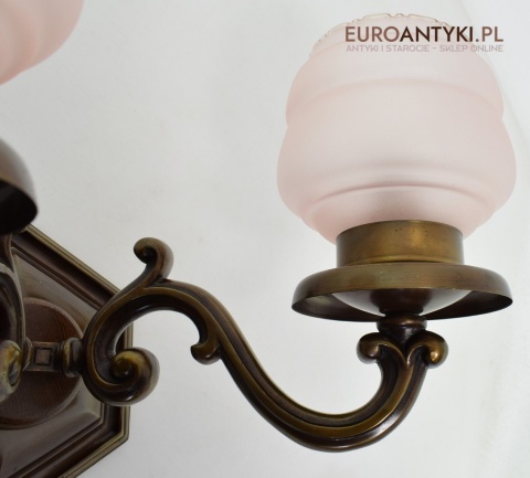 XL Duże kinkiety do dworku, gabinetu. Lampy ścienne z różowymi kloszami, oświetlenie Chesterfield.