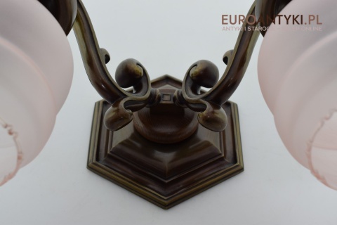 XL Duże kinkiety do dworku, gabinetu. Lampy ścienne z różowymi kloszami, oświetlenie Chesterfield.