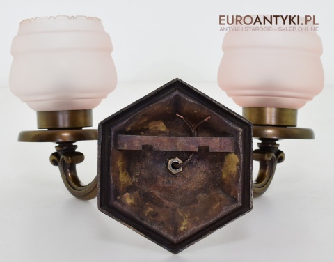 XL Duże kinkiety do dworku, gabinetu. Lampy ścienne z różowymi kloszami, oświetlenie Chesterfield.