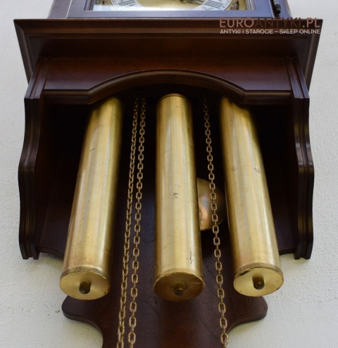 Antyk. Stary zegar HERMLE wiszący ścienny 3 obicążniki. Wybija piękną melodie co 15 minut