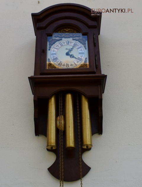 Antyk. Stary zegar HERMLE wiszący ścienny 3 obicążniki. Wybija piękną melodie co 15 minut