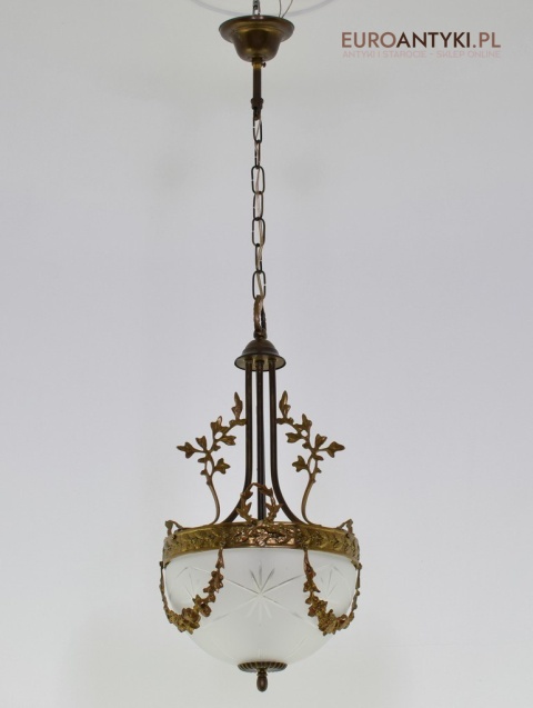 Secesyjna lampa sufitowa do pałacu zamku. Żyrandol antyczny ze szlifowanym kloszem antyk Art Nouveau