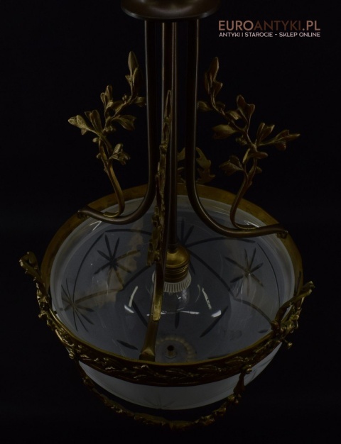 Secesyjna lampa sufitowa do pałacu zamku. Żyrandol antyczny ze szlifowanym kloszem antyk Art Nouveau