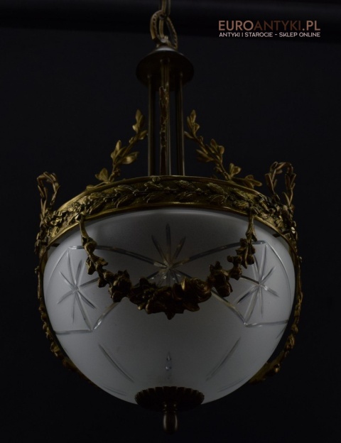 Secesyjna lampa sufitowa do pałacu zamku. Żyrandol antyczny ze szlifowanym kloszem antyk Art Nouveau