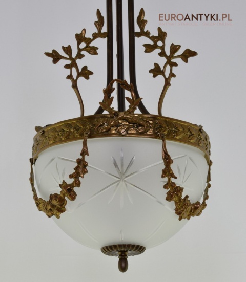 Secesyjna lampa sufitowa do pałacu zamku. Żyrandol antyczny ze szlifowanym kloszem antyk Art Nouveau