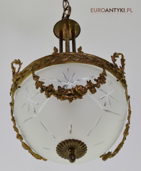 Secesyjna lampa sufitowa do pałacu zamku. Żyrandol antyczny ze szlifowanym kloszem antyk Art Nouveau