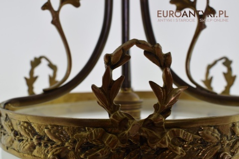 Secesyjna lampa sufitowa do pałacu zamku. Żyrandol antyczny ze szlifowanym kloszem antyk Art Nouveau