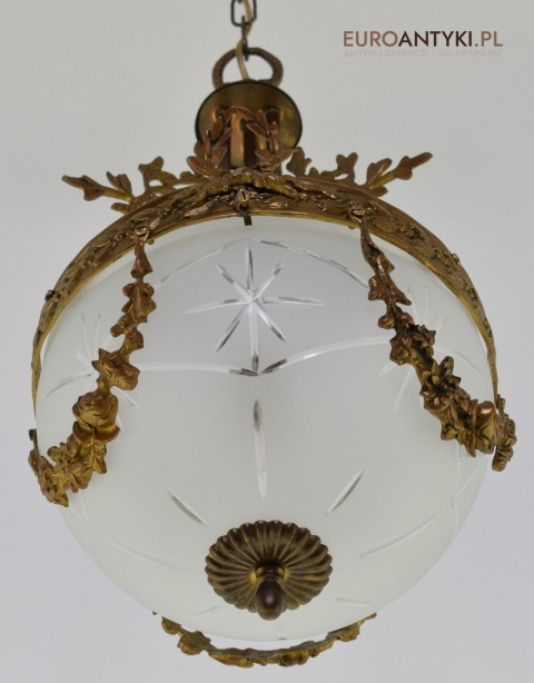 Secesyjna lampa sufitowa do pałacu zamku. Żyrandol antyczny ze szlifowanym kloszem antyk Art Nouveau