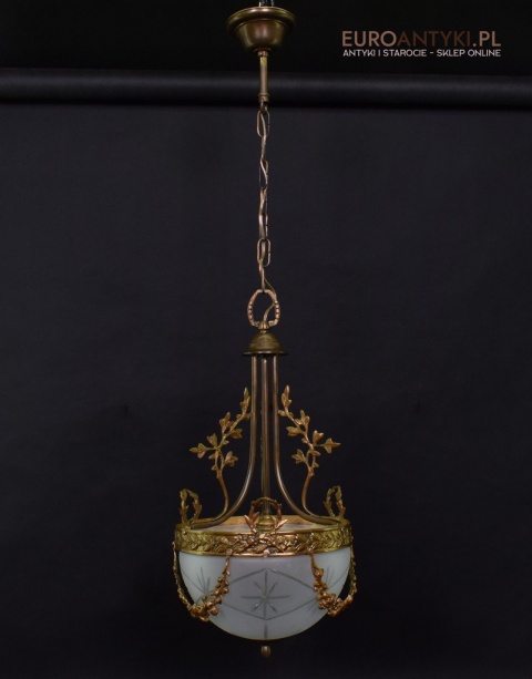 Secesyjna lampa sufitowa do pałacu zamku. Żyrandol antyczny ze szlifowanym kloszem antyk Art Nouveau