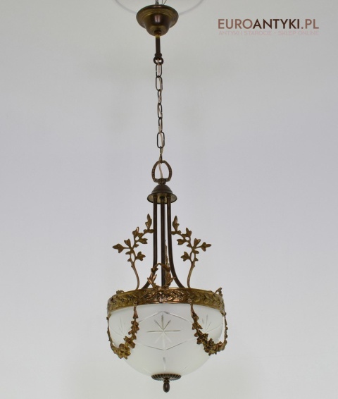 Secesyjna lampa sufitowa do pałacu zamku. Żyrandol antyczny ze szlifowanym kloszem antyk Art Nouveau
