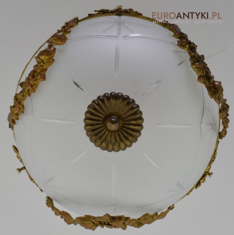 Secesyjna lampa sufitowa do pałacu zamku. Żyrandol antyczny ze szlifowanym kloszem antyk Art Nouveau