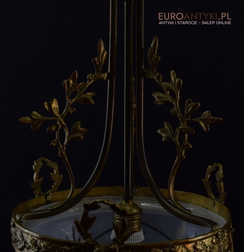 Secesyjna lampa sufitowa do pałacu zamku. Żyrandol antyczny ze szlifowanym kloszem antyk Art Nouveau