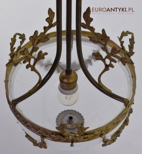 Secesyjna lampa sufitowa do pałacu zamku. Żyrandol antyczny ze szlifowanym kloszem antyk Art Nouveau