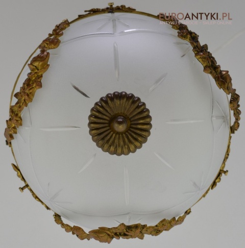 Secesyjna lampa sufitowa do pałacu zamku. Żyrandol antyczny ze szlifowanym kloszem antyk Art Nouveau