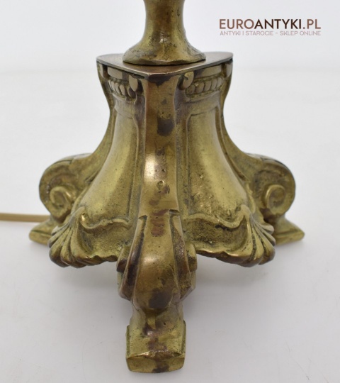 2 zabytkowe lampy na stolik. Muzealne mosiężne lamki stołowe pałacowe dworskie.